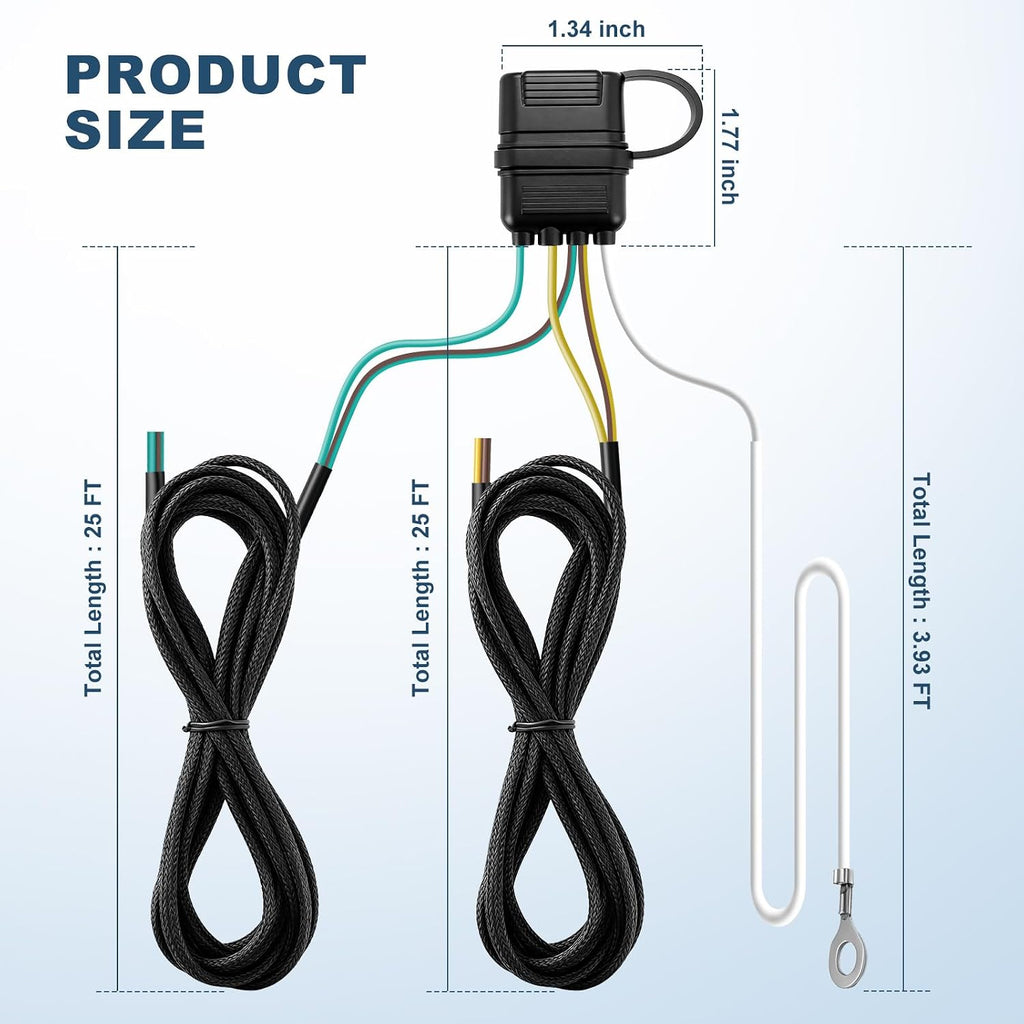 25 FT 4 Pin Trailer Wiring Harness，Waterproof Trailer Wiring Kit