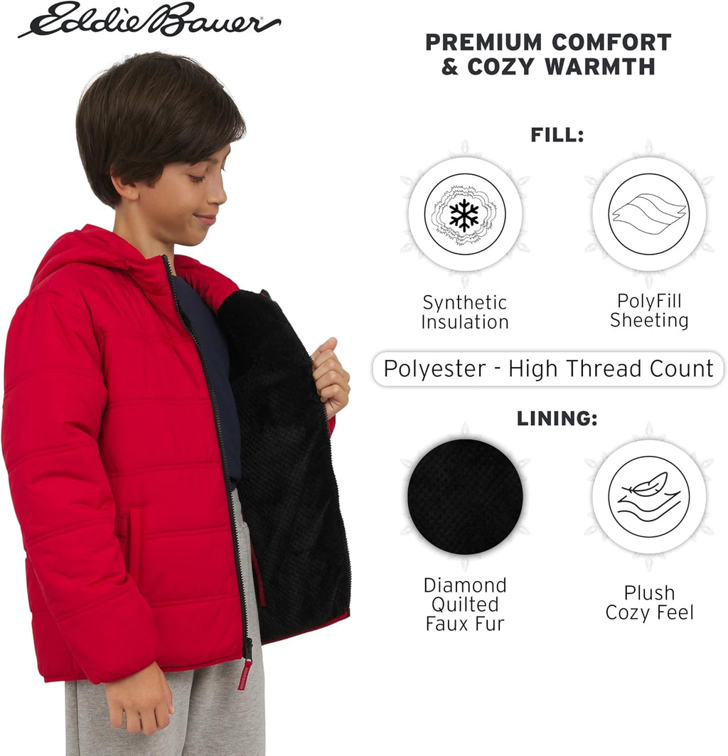 Eddie Bauer Boys' Deer Harbor Reversible Faux Fur Lined Insulated Puffer Jacket