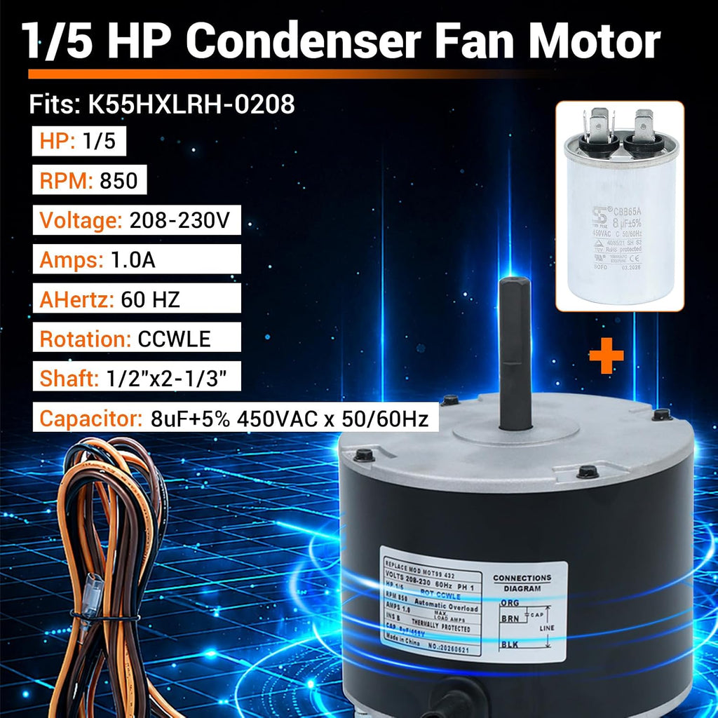 51-102008-03 Condenser Fan Motor Compatible with Rheem/Ruud