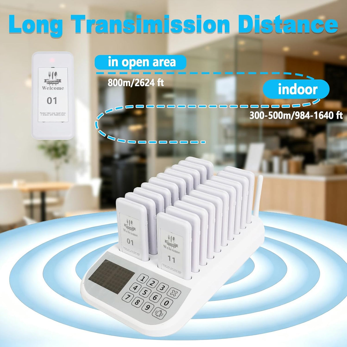 Restaurant Pager System,Social Distancing Buzzer 20 Pagers(White)