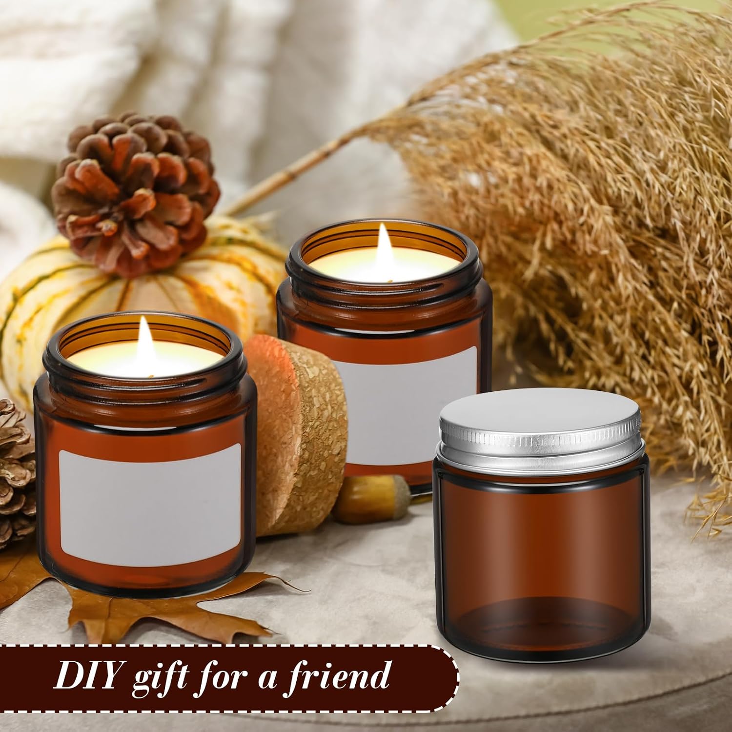 24 Pcs Glass Candle Jars with Lids Bulk, Round Empty Candle Container Tins, Dishwasher Safe and Leakproof DIY