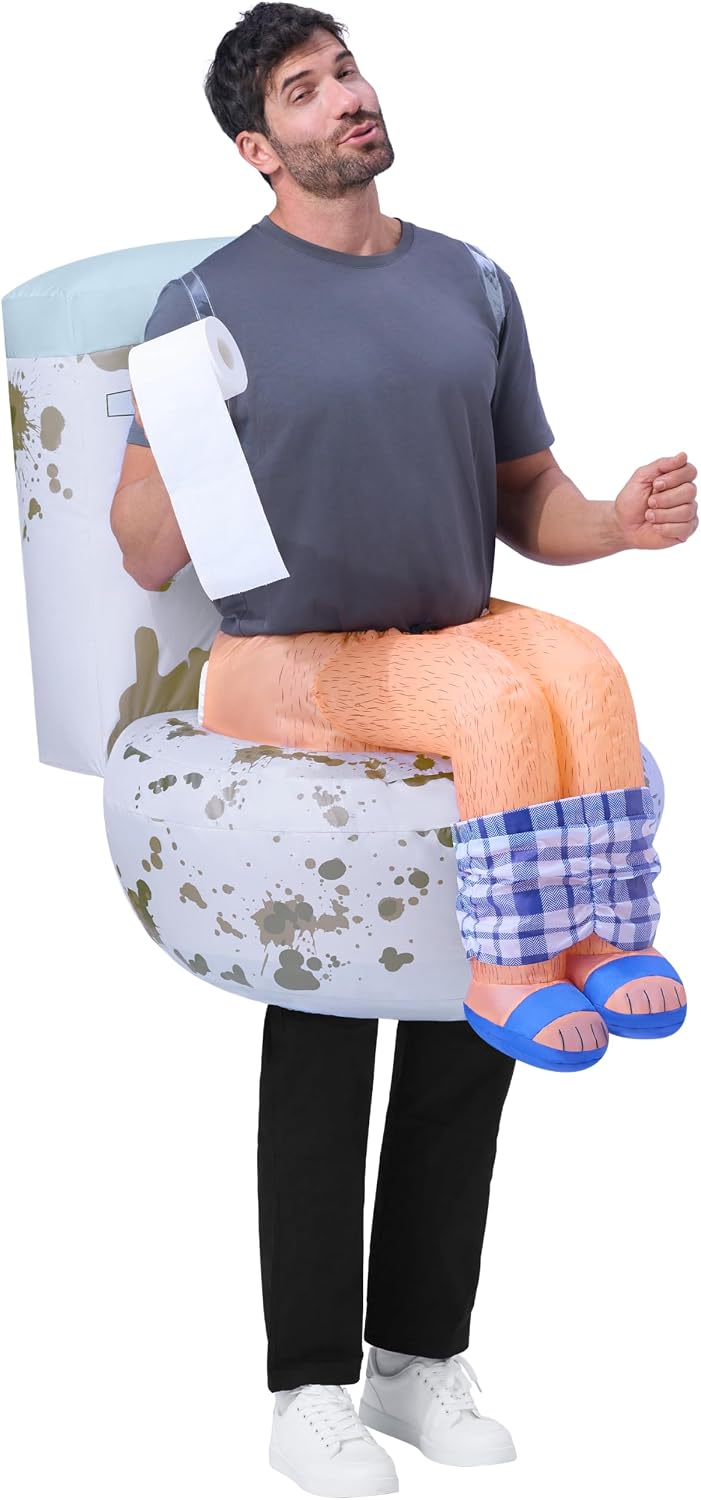 Adults Inflatable Costumes, Sitting on a Toilet Inflatable Costume, Funny Blow Up Costumes for Halloween Costume