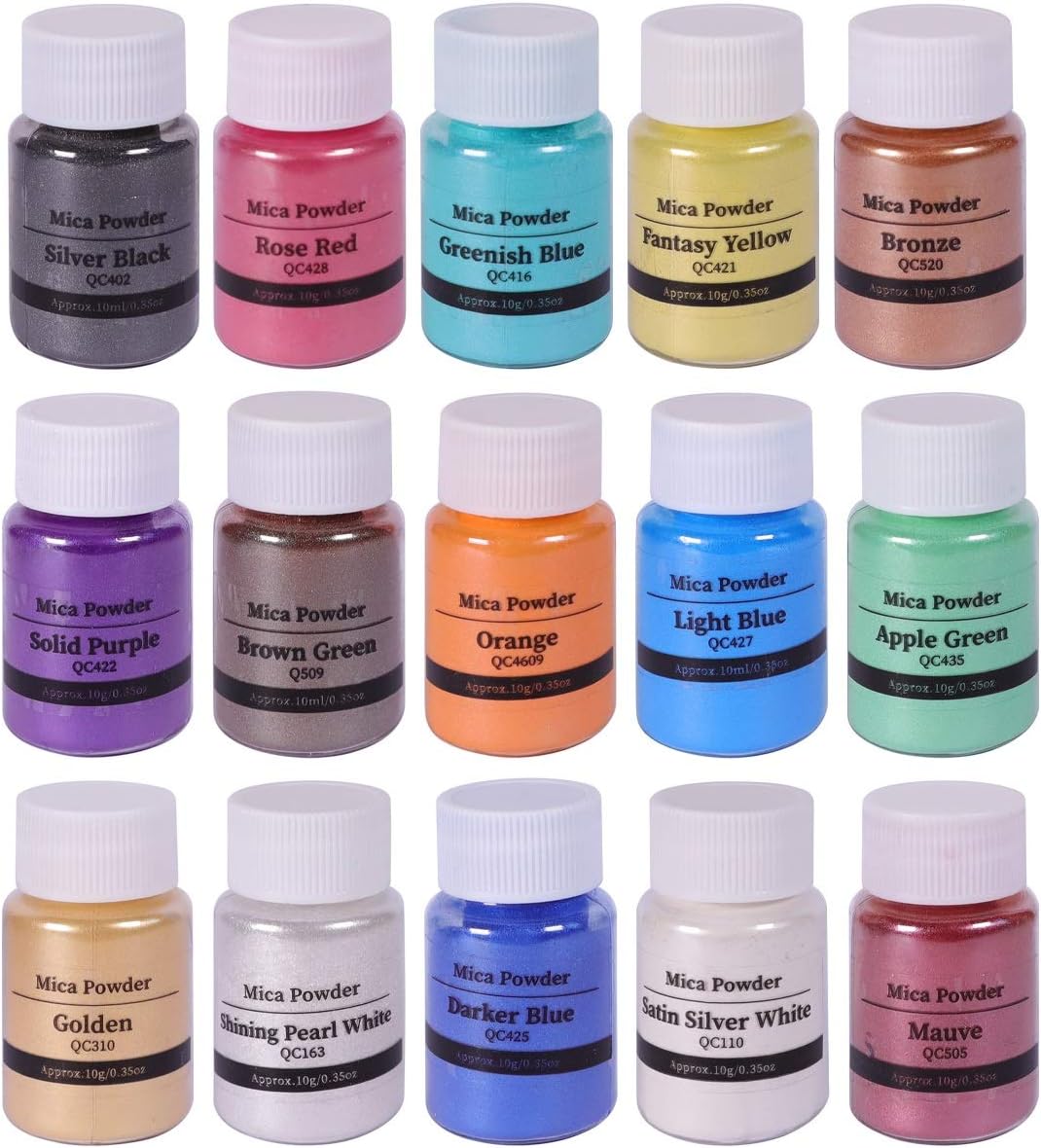 15 Bottles Mica Powder Set, Epoxy Resin Dye, Pearlescent Color Pigment, Cosmetic Grade Pigment for DIY Arts, Slime