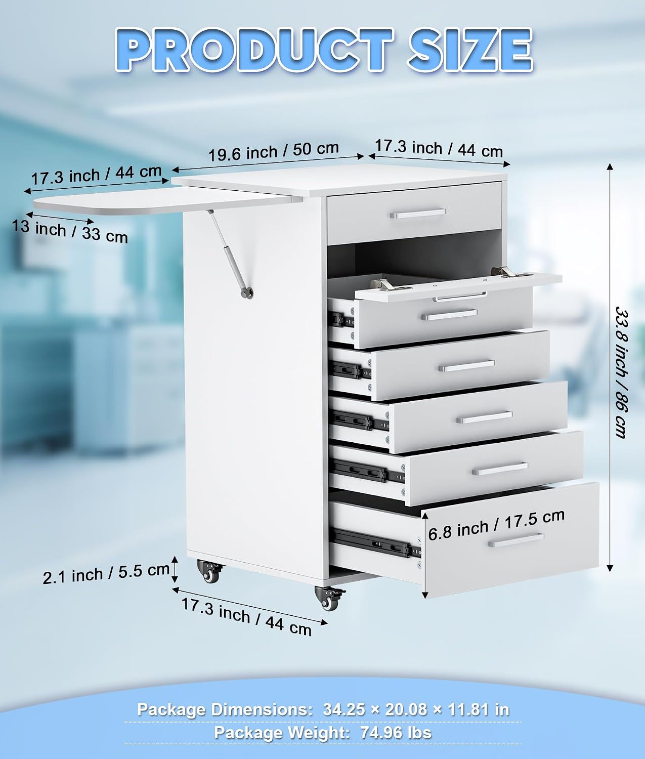 Medication Cart, Medical Rolling Storage Crash Cart with Wheels & Drawers, Ultrasound Nursing Emergency Cart with IV