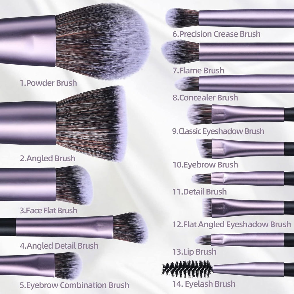 14 Pcs Makeup Brushes Set with 1 Pcs Makeup Sponge – Essential Foundation Powder Concealers, Eye Shadows, Blush