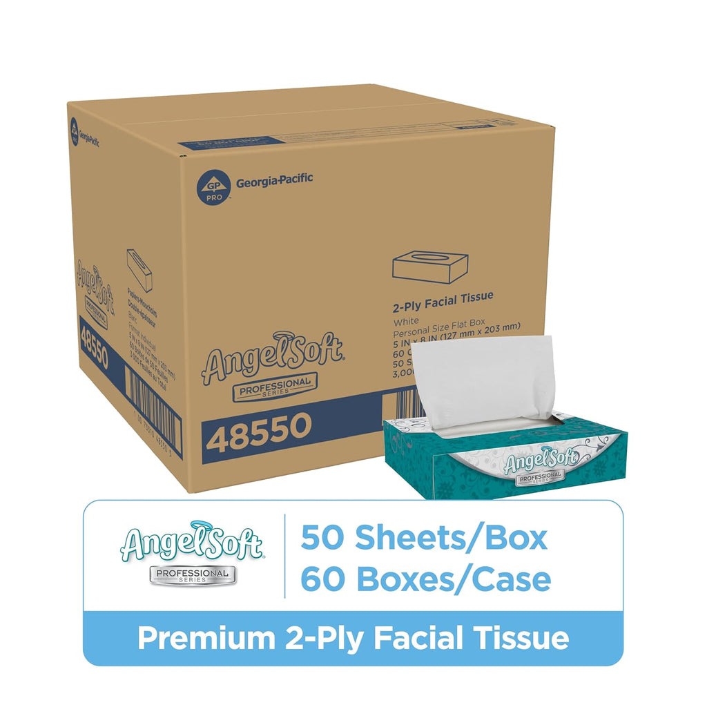 Angel Soft Professional Series 2-Ply Facial Tissue (48550), 50 Sheets Per Box, 60 Tissue Flat Boxes Per Bulk Case