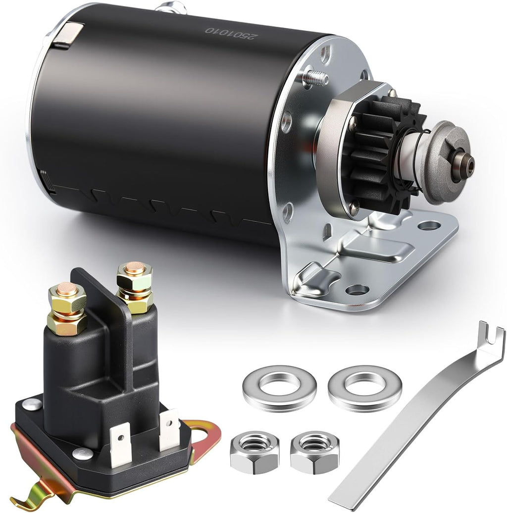 Honoson 2 Pack 5742n 497595 and 192507 Steel Gear Starter 16teeth Replacement and Starter Solenoid Compatible with Briggs and Stratton 12v Solenoid Lawn Mower Starters Kit