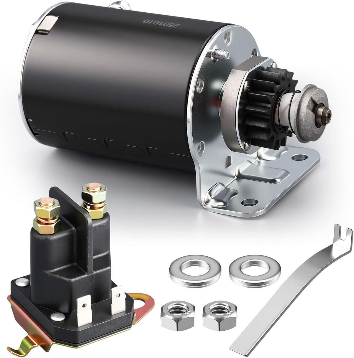 Honoson 2 Pack 5742n 497595 and 192507 Steel Gear Starter 16teeth Replacement and Starter Solenoid Compatible with Briggs and Stratton 12v Solenoid Lawn Mower Starters Kit