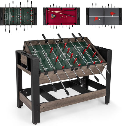3-in-1 Swivel Game Table, 49'' Combo Game Table with Foosball, Pool Billiards & Table Tennis for Adults, Indoor