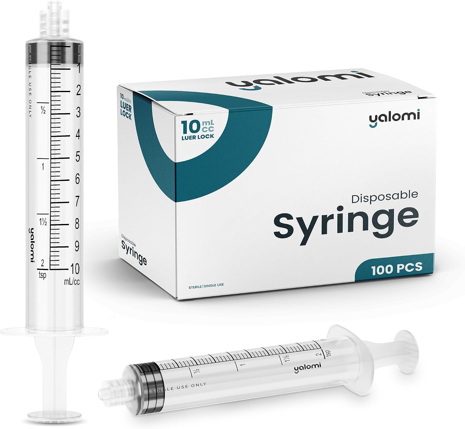 10mL Luer Lock Syringe (No Needle) | 100 Pack | Yalomi | Sterile & Individually Wrapped | Professional, Industrial &