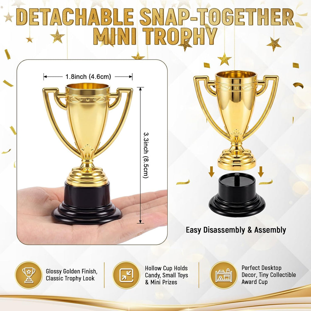 3 Pcs Mini Trophies, Gold Plastic Tiny Small Trophy Cups Winner Awards for Kids Adults Sports, Rewards, Winning