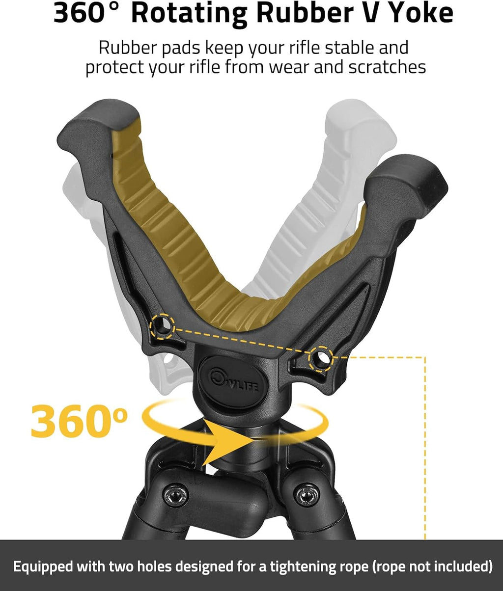 Shooting Bipod Hunting Stick Rifle Crossbow Rest, Twist Lock | 360° Rotatable V Yoke, Adjustable Aluminum