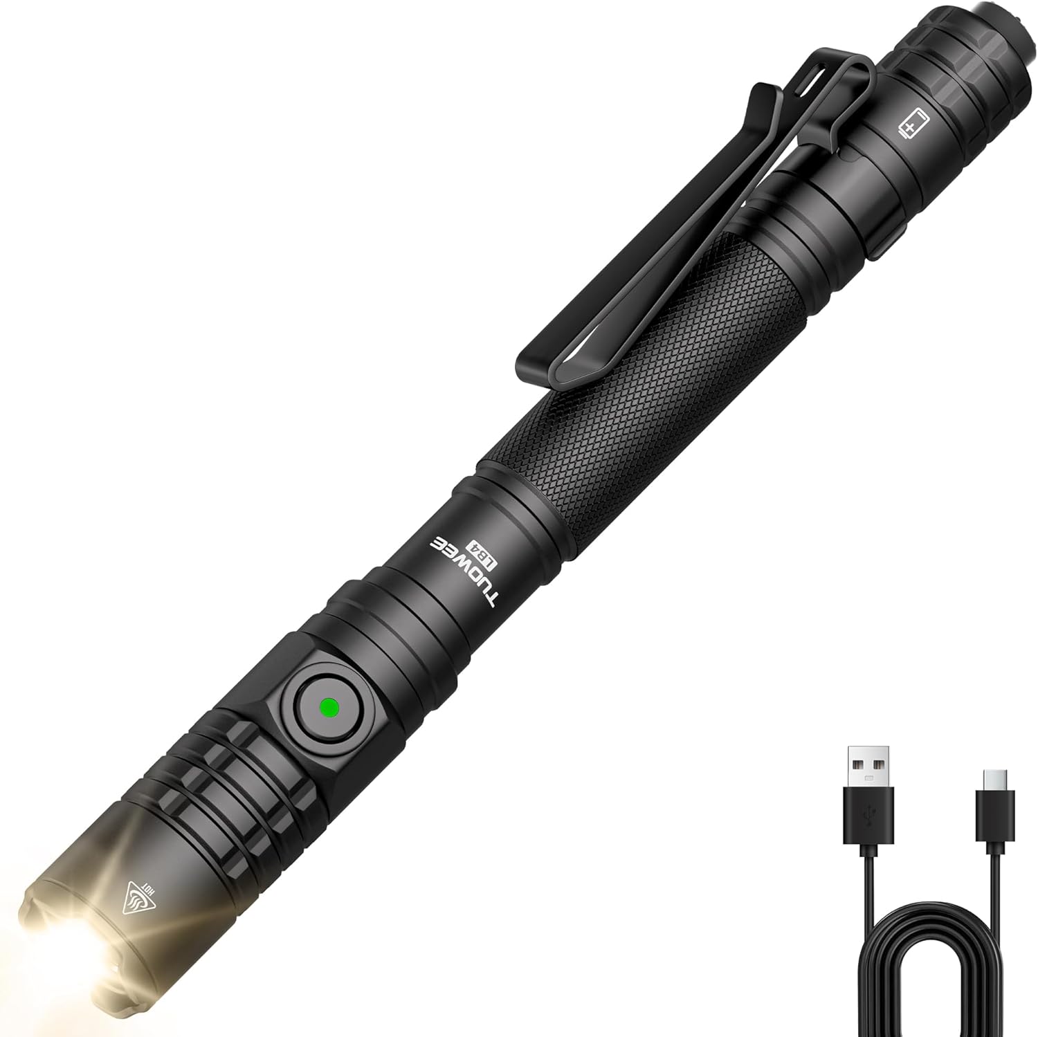 EDC Tactical Flashlight Rechargeable,Dual Modes 1500 High Lumens Pen Flashlight, Dual Switch Pocket LED Flashlight