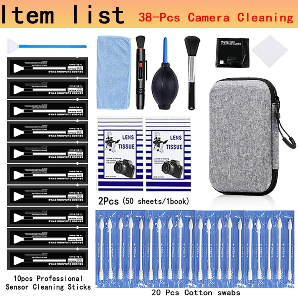 Professional Camera Cleaning Kit(38 pcs) - Including Lens Paper/Blower, APS-C Clean Swabs, Microfiber Cloths, Lens