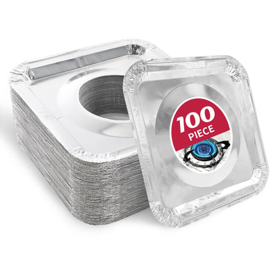 Aluminum Gas Stove Burner Covers -Thicker Foil Square Burner Liners - Disposable Gas Range Protectors, 100 Pack（Outer