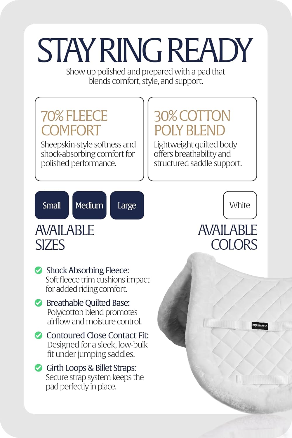 Eidsvoll White English Saddle Pad, Ultra Fleece Trim Design