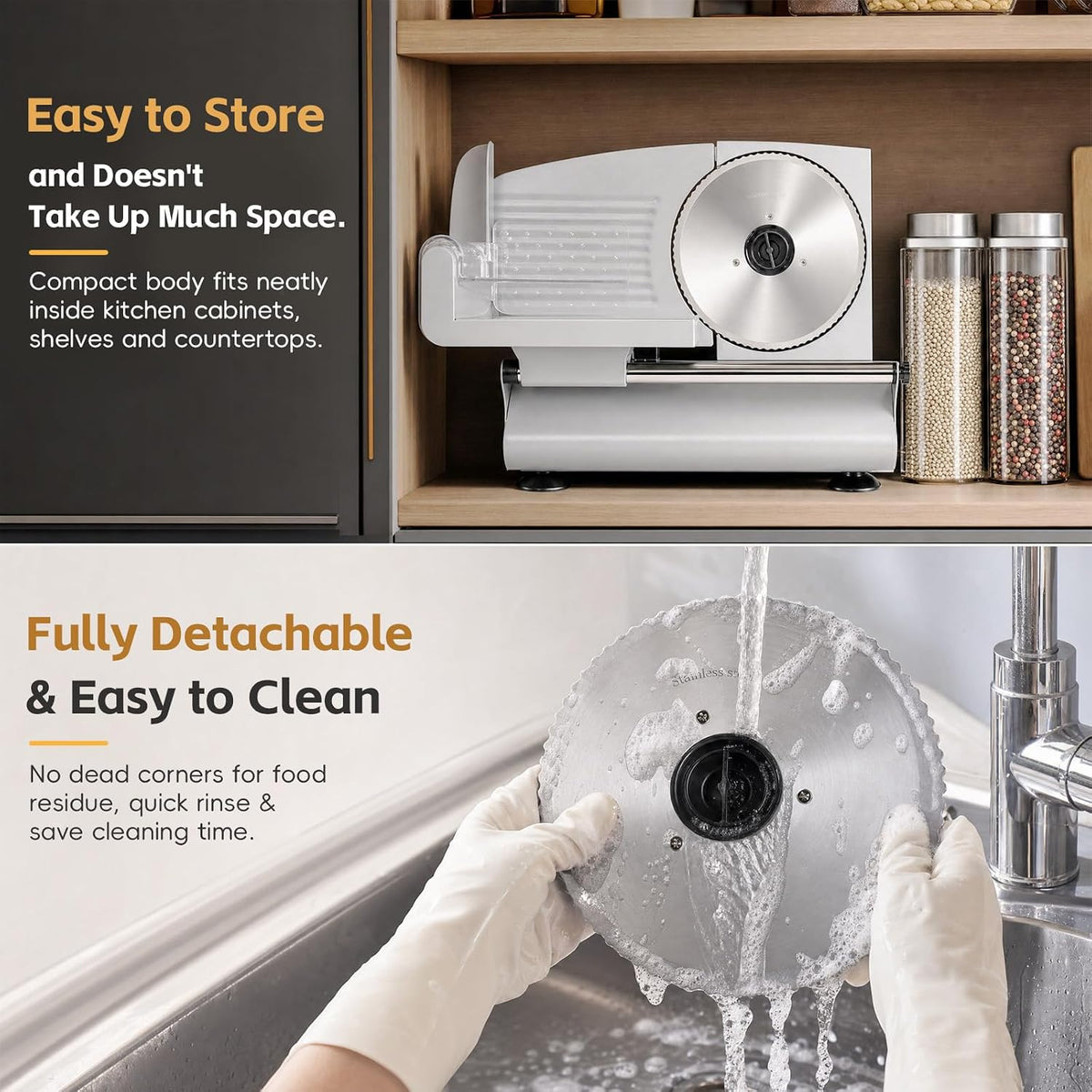 200W Meat Slicer Machine for Home, Electric Food Deli Slicer