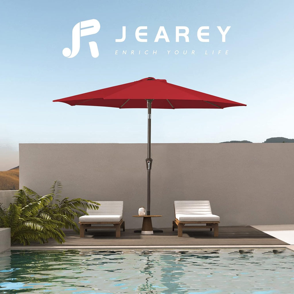 9FT Outdoor Patio Umbrella Outdoor Table Umbrella with Push Button Tilt and Crank, Market Umbrella 8 Sturdy Ribs UV