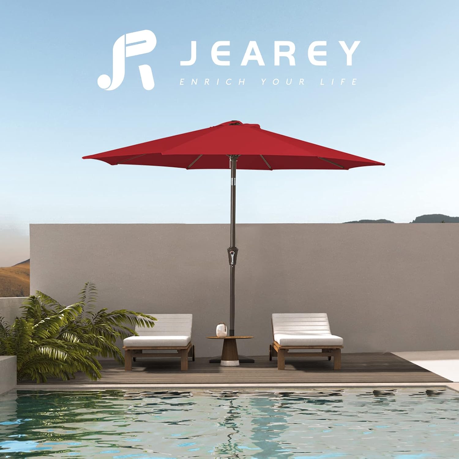 9FT Outdoor Patio Umbrella Outdoor Table Umbrella with Push Button Tilt and Crank, Market Umbrella 8 Sturdy Ribs UV