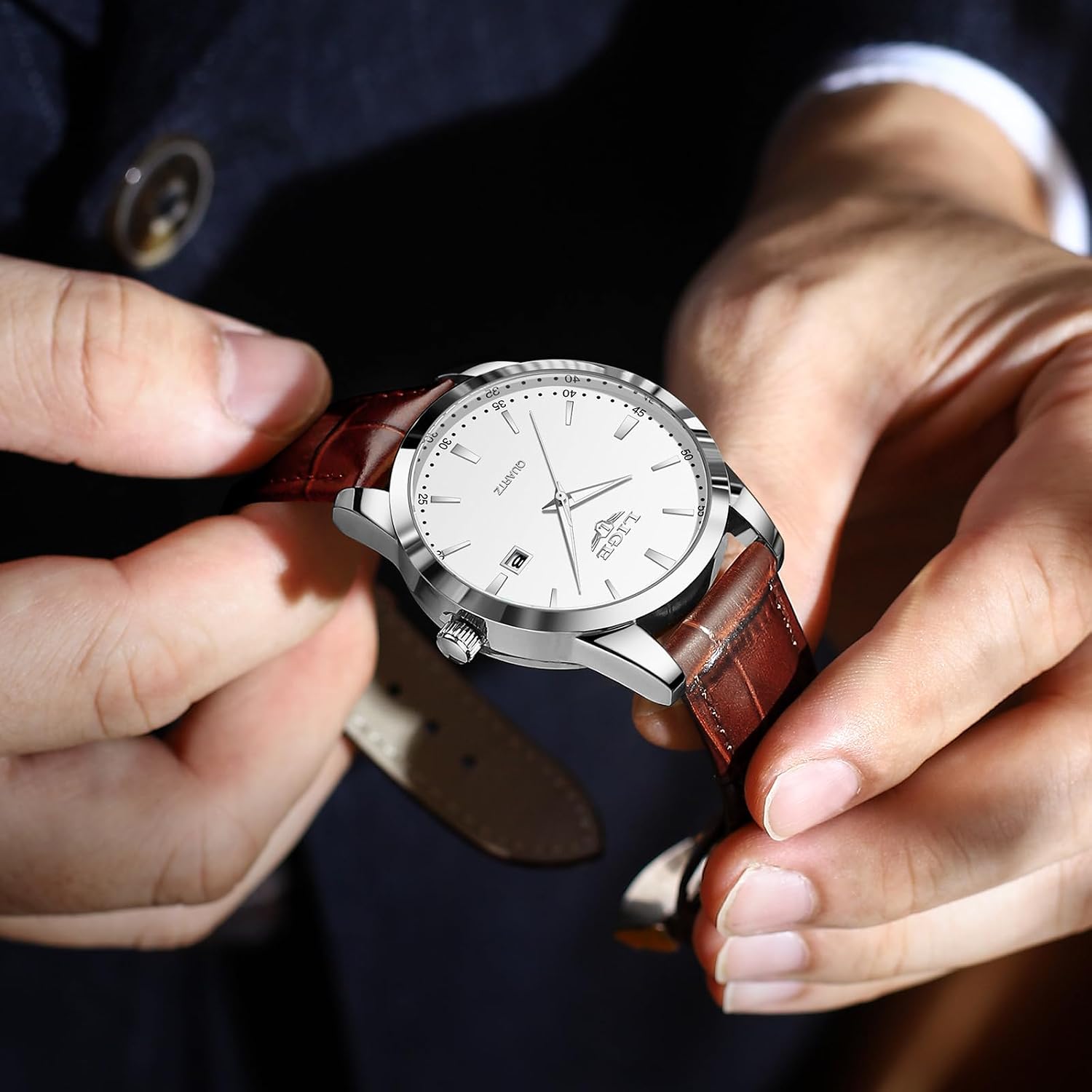 Watches for Men Waterproof Analog Dress Vintage Chronograph Analog Casual Leather Stainless Steel Unique Quartz