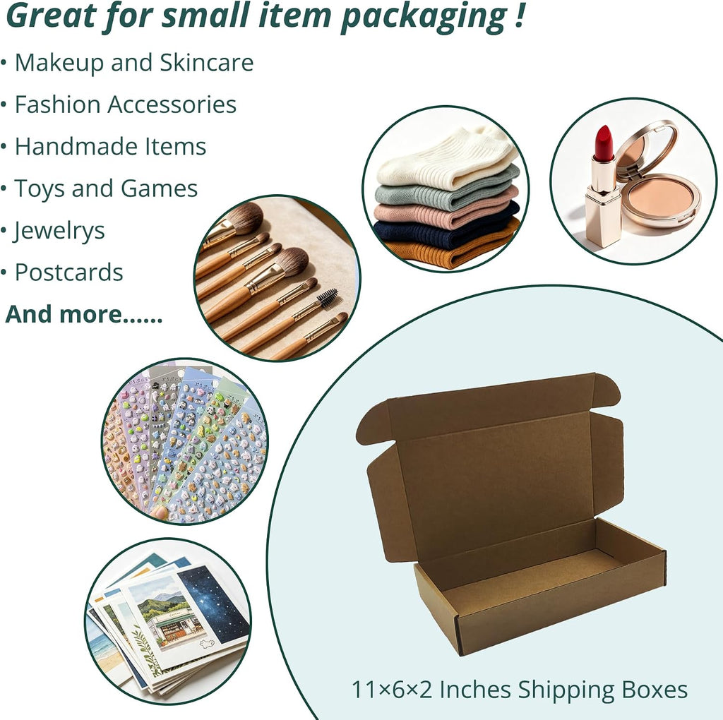 11 x6 x2 inches Corrugated Shipping Boxes, Brown Cardboard Mailers, 28 Pack