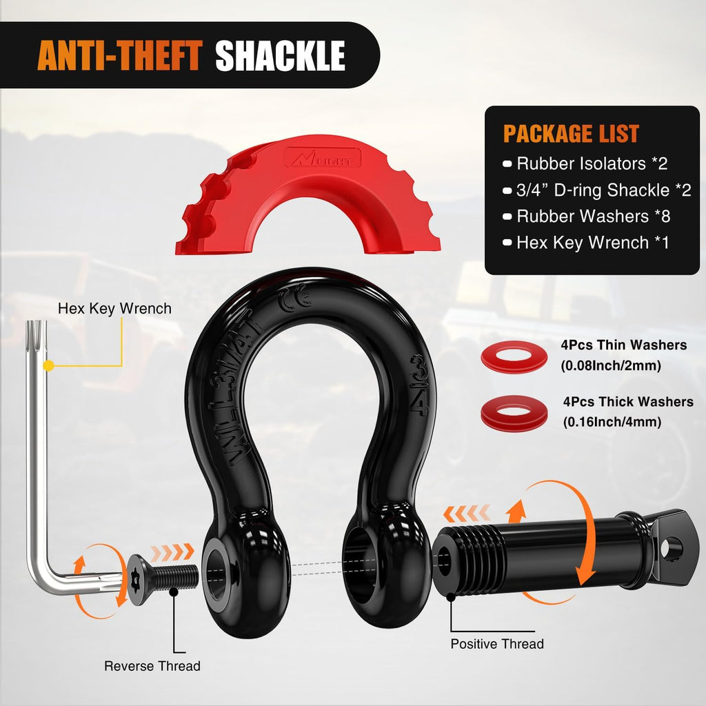 Kinetic Recovery Rope Kit with D-Ring Shackle Towing Strap