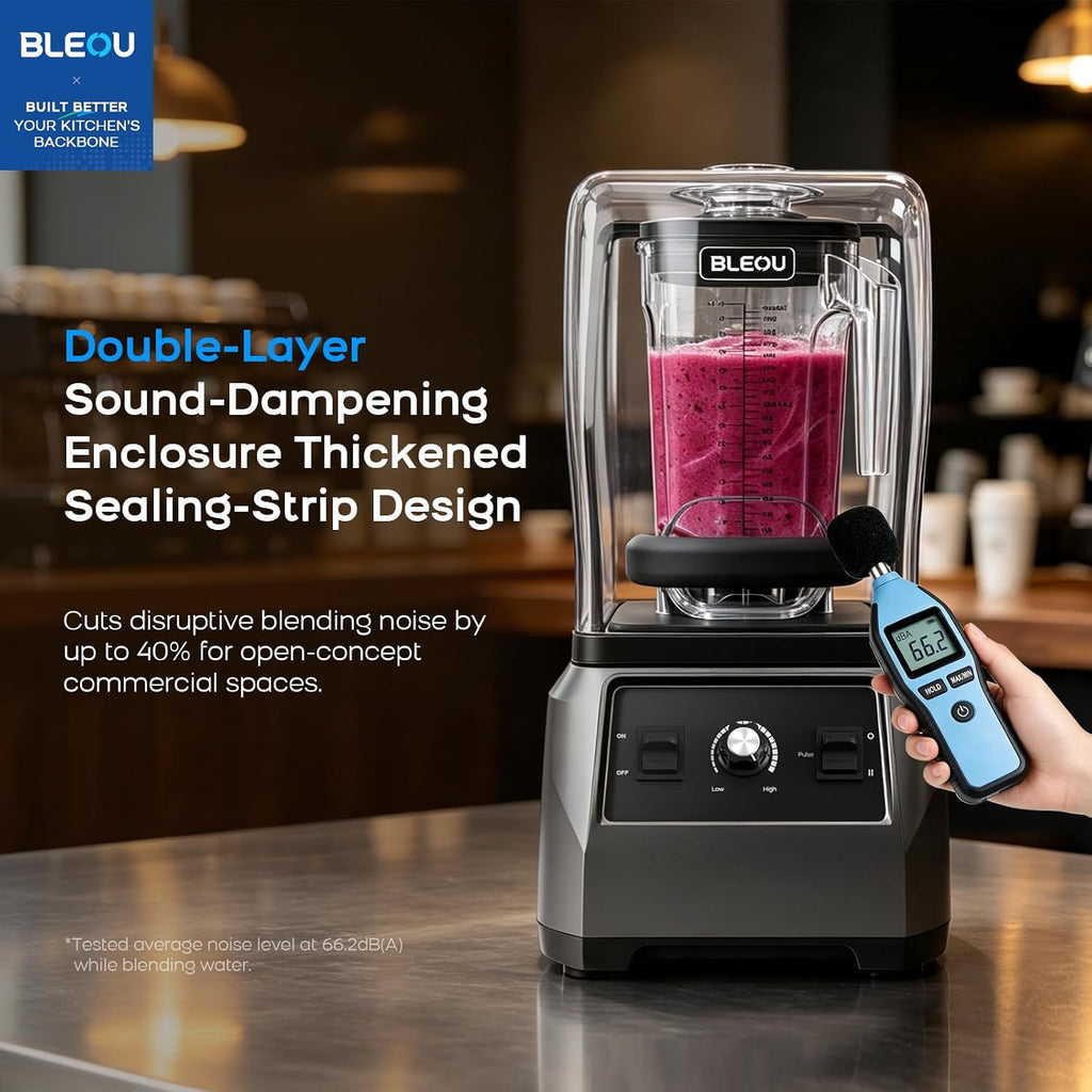 1680W Commercial Blender with Sound Shield & Self-Cleaning
