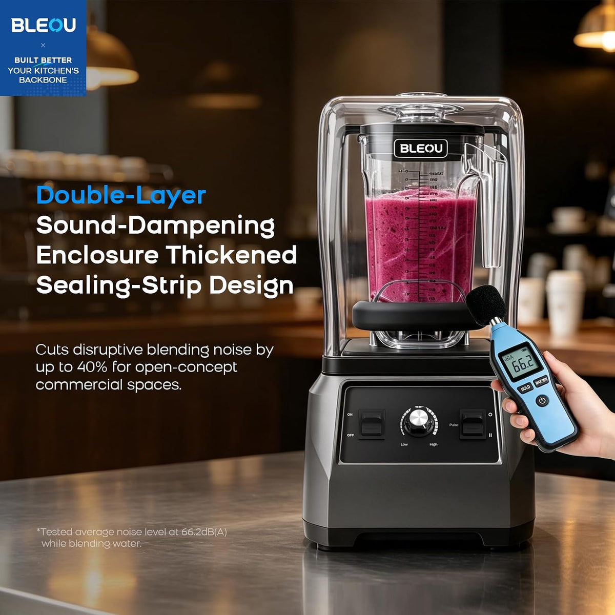 1680W Commercial Blender with Sound Shield & Self-Cleaning