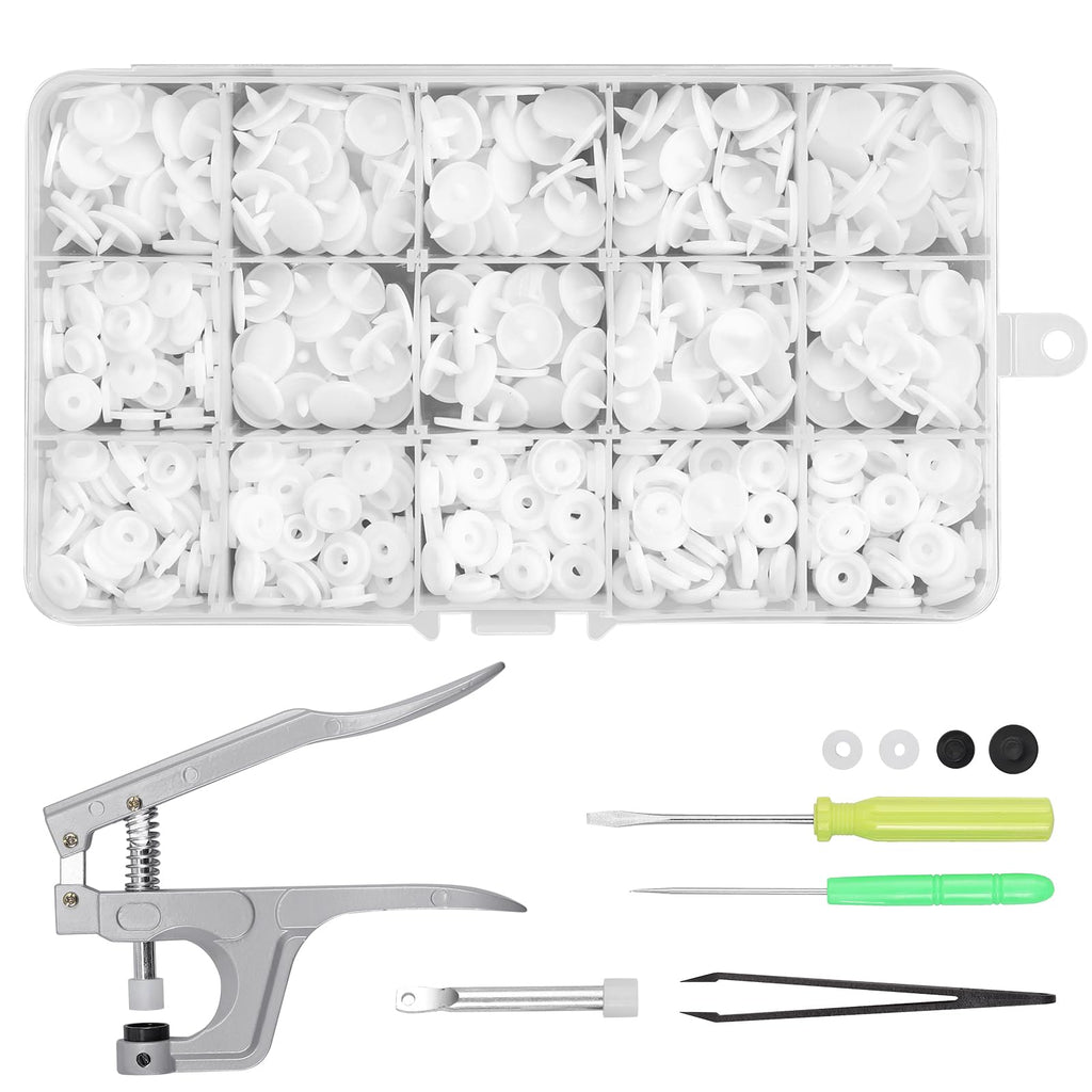 Snap Pliers Set, 120 Sets T5 Plastic Snap Buttons Kit, White
