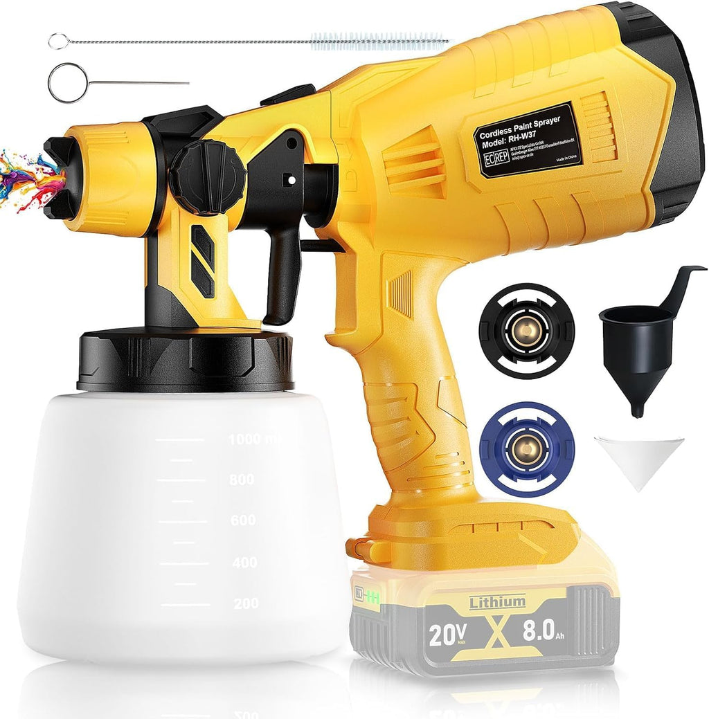 Cordless Paint Sprayer for Dewalt 20V Battery(Battery Not Included),1000ml/min High Flow(2.5mm Nozzle),Electric Spray