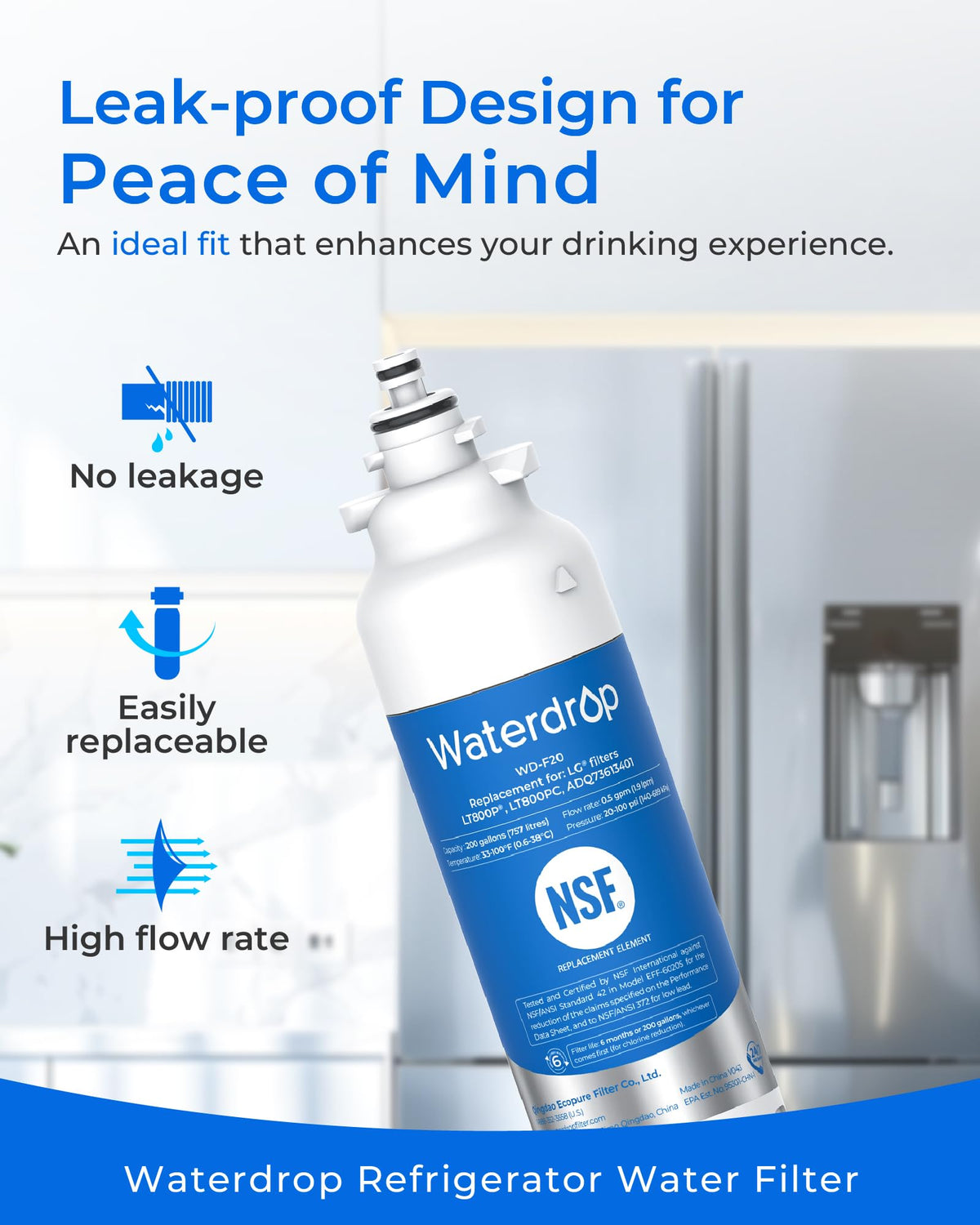 ADQ73613401 Water Filter Replacement for LG LT800P, 3 Pack