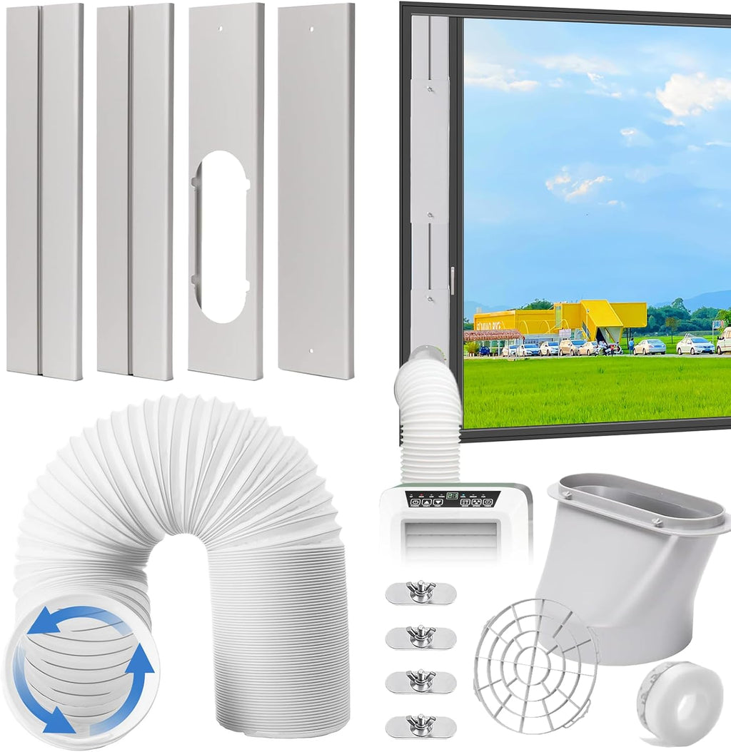 Portable AC Window Vent Kit, Adjustable Vertical/Horizontal Sliding Window Kit Plate for AC Unit, Seamless Portable