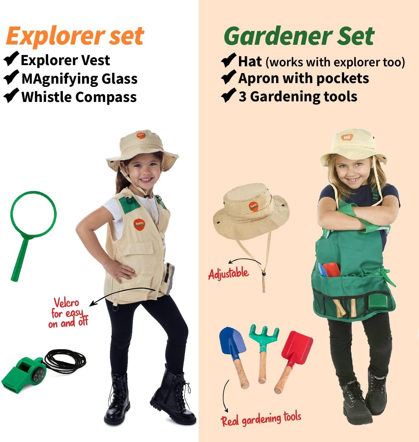 6-in-1 Toddler Dress Up Clothes for Boys & Girls Ages 3-7, Police, Firefighter, Doctor, Chef, Gardener & Explorer