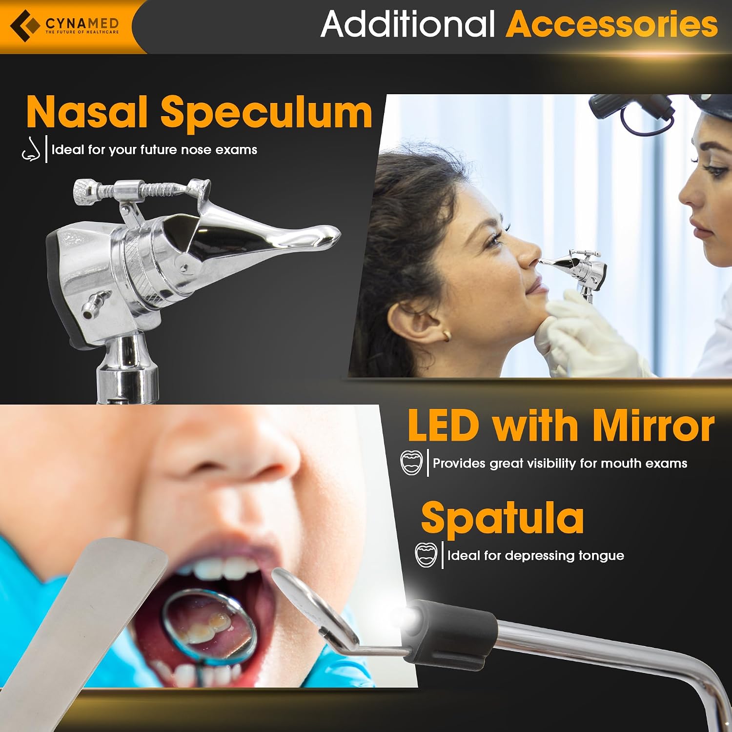ENT Diagnostic Kit - Ear, Nose, Throat Examination Instruments Set - Otoscope, Opthalmoscope, Earwax Remover, Nasal
