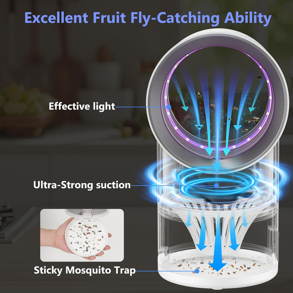 Fruit Fly Traps for Indoors, White Gnat Trap Indoor with Suction & Timer | Uv Light Lures Fruit Flies/Gnats, Timer