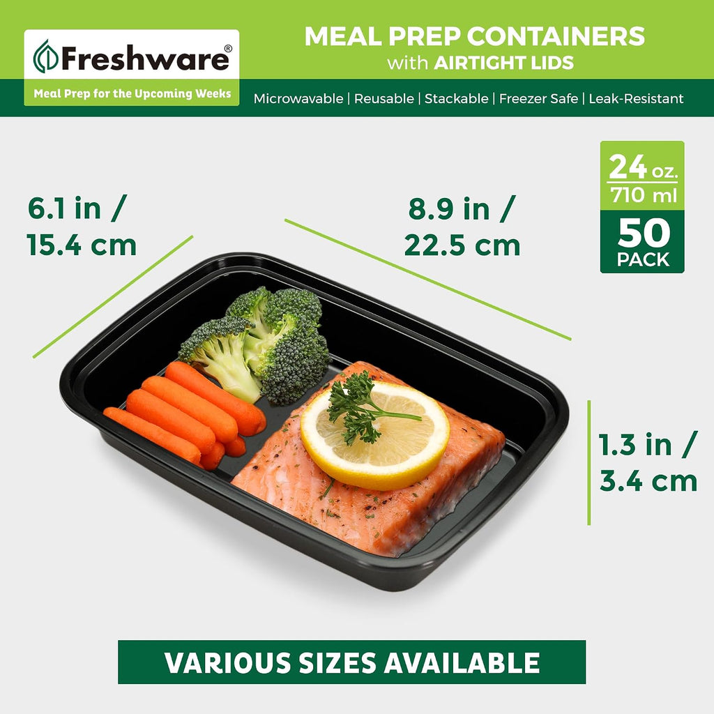 Meal Prep Containers [50 Pack] 1 Compartment with Lids, Food Storage Containers, Bento Box, BPA Free, Stackable