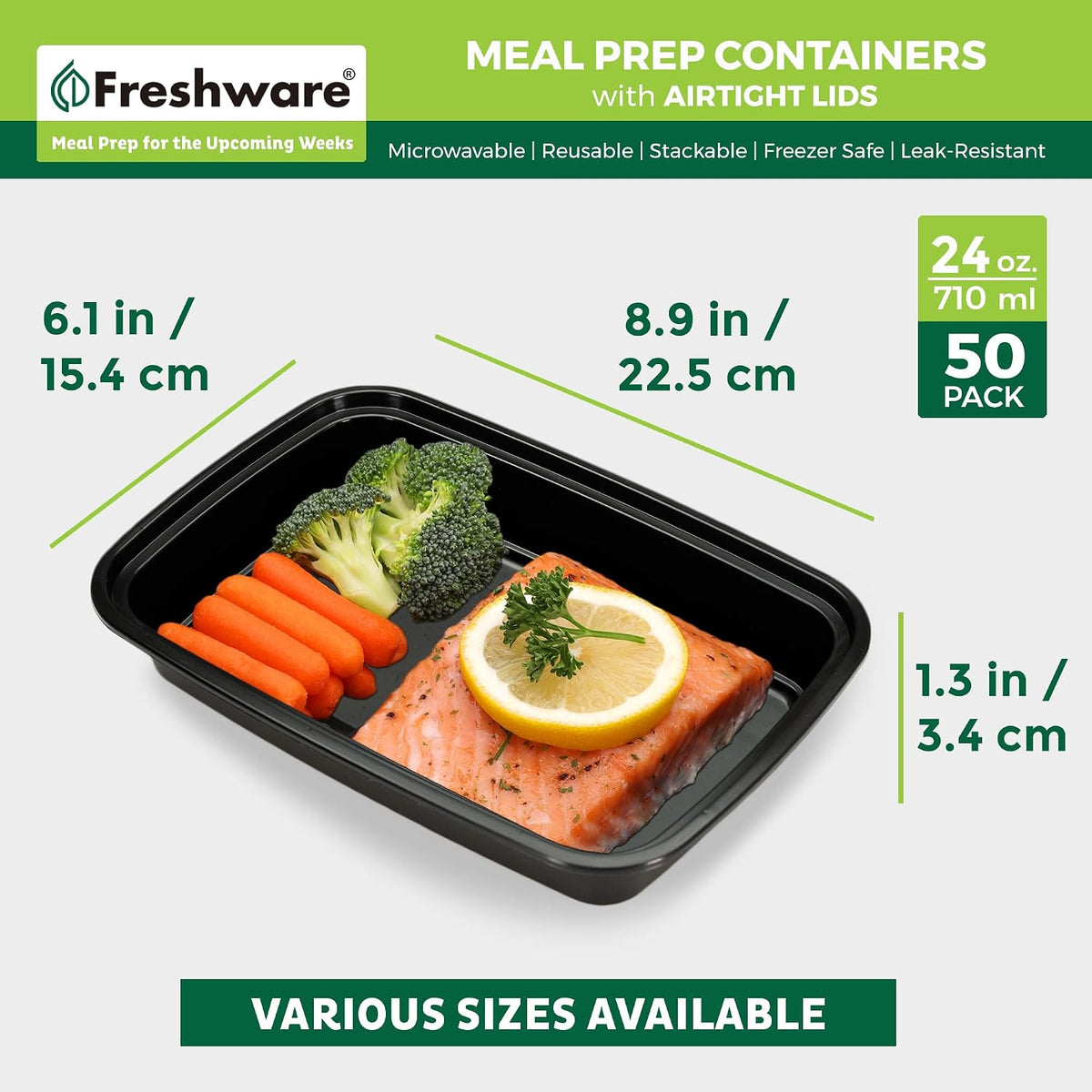 Meal Prep Containers [50 Pack] 1 Compartment with Lids, Food Storage Containers, Bento Box, BPA Free, Stackable
