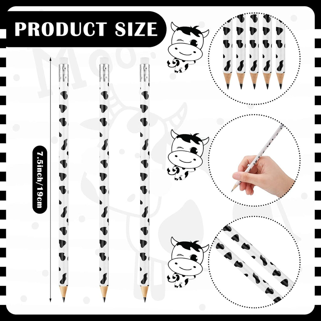 48 Pcs Cow Print Pencils Cow Party Supplies for Office School Animal Lover Farm Christian Charity Donation Decorative