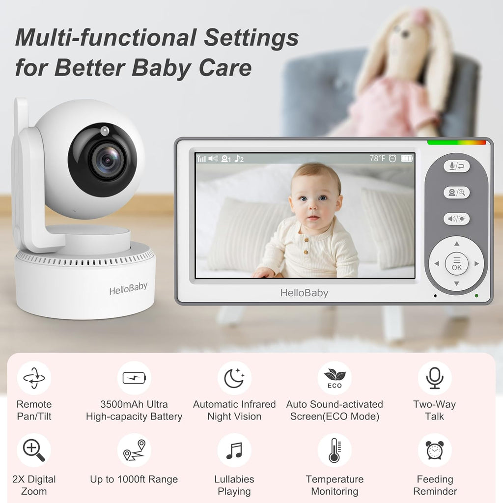 4.3'' Video Baby Monitor with 30 Hours Battery, Remote Pan-Tilt-Zoom Baby Monitor No WiFi, Baby Monitor with Camera