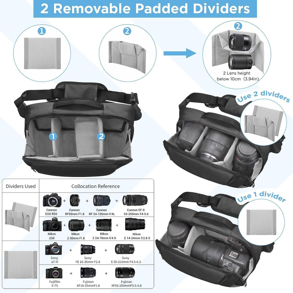 Camera Sling Bag,Waterproof Camera Case with Tripod Holder,Lightweight DSLR/SLR/Mirrorless Camera Bags Crossbody for