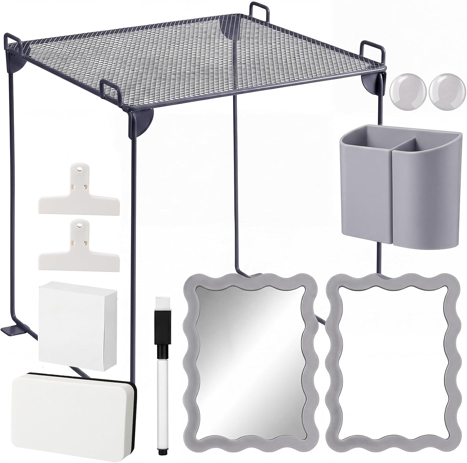 12 Pcs Gray Locker Accessories Kit with Locker Shelf Magnetic Mirror Magnetic Pen Holder Whiteboard Marker Eraser