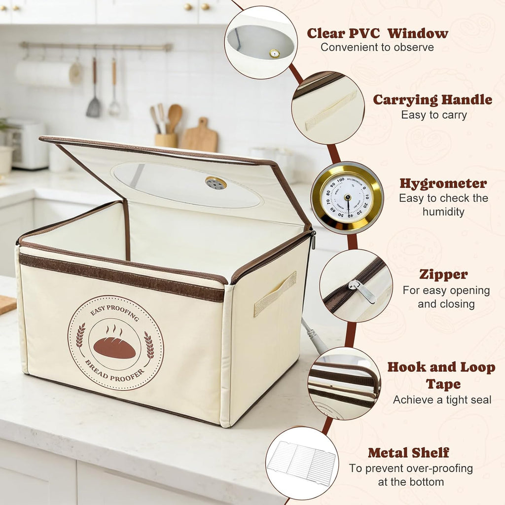 Bread Proofing Box with 68-131℉ Temperature Control & 99H Timer, Foldable Dough Proofer with Metal Rack, Folding