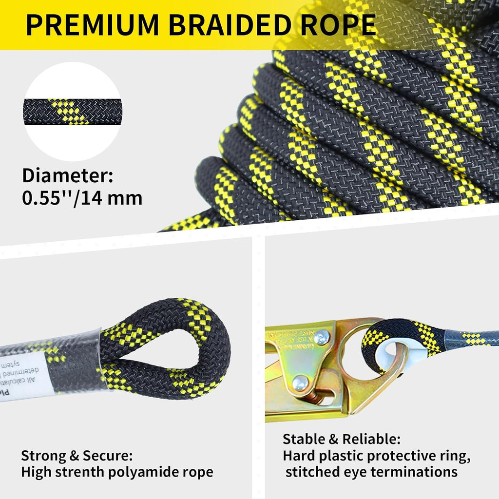 50FT Rope Harness Safety Lanyard, Roofing Fall Protection Rope
