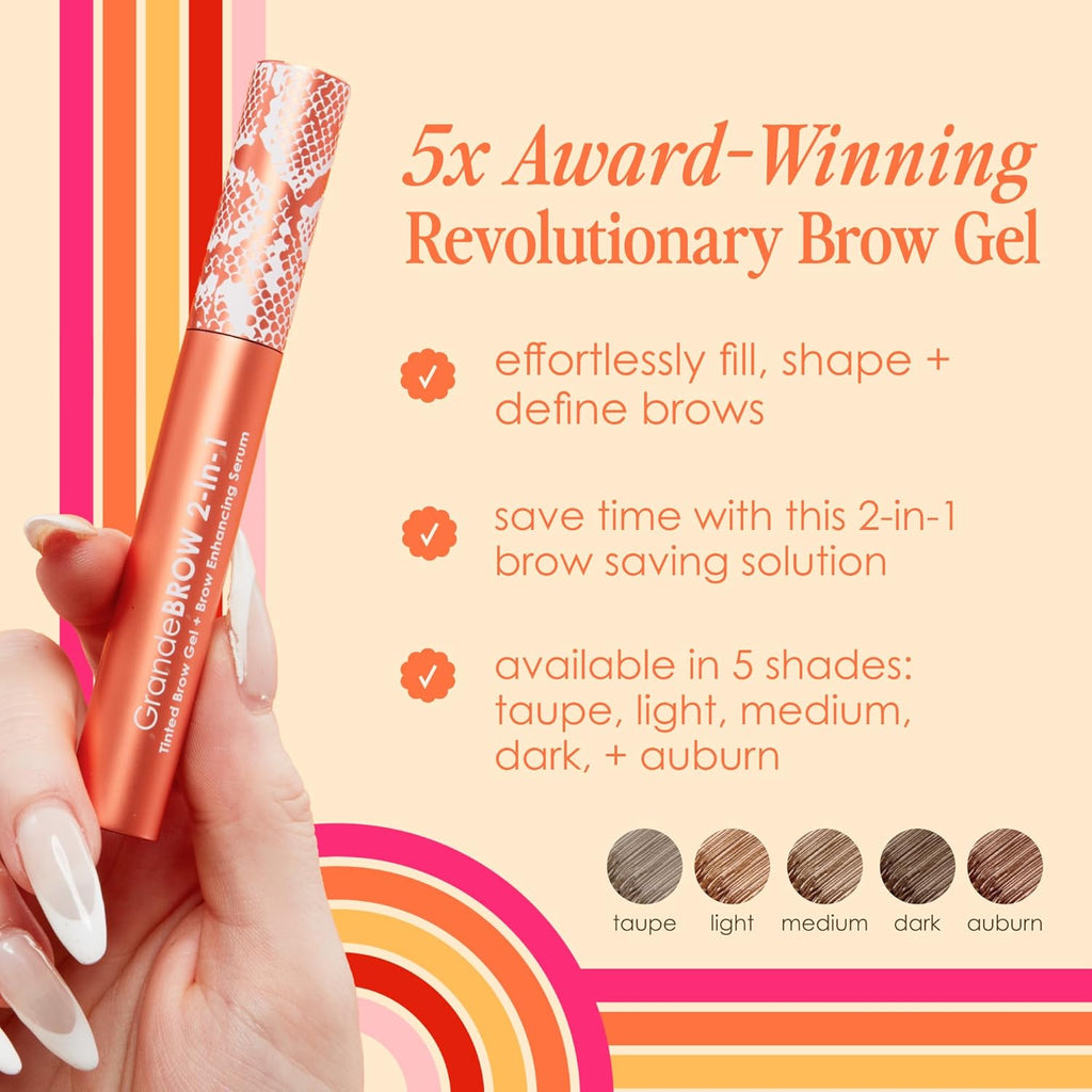 GrandeBROW 2-in-1 Tinted Brow Gel + Brow Enhancing Serum for Thicker & Darker-Looking Eyebrows, Shape & Fill Brows