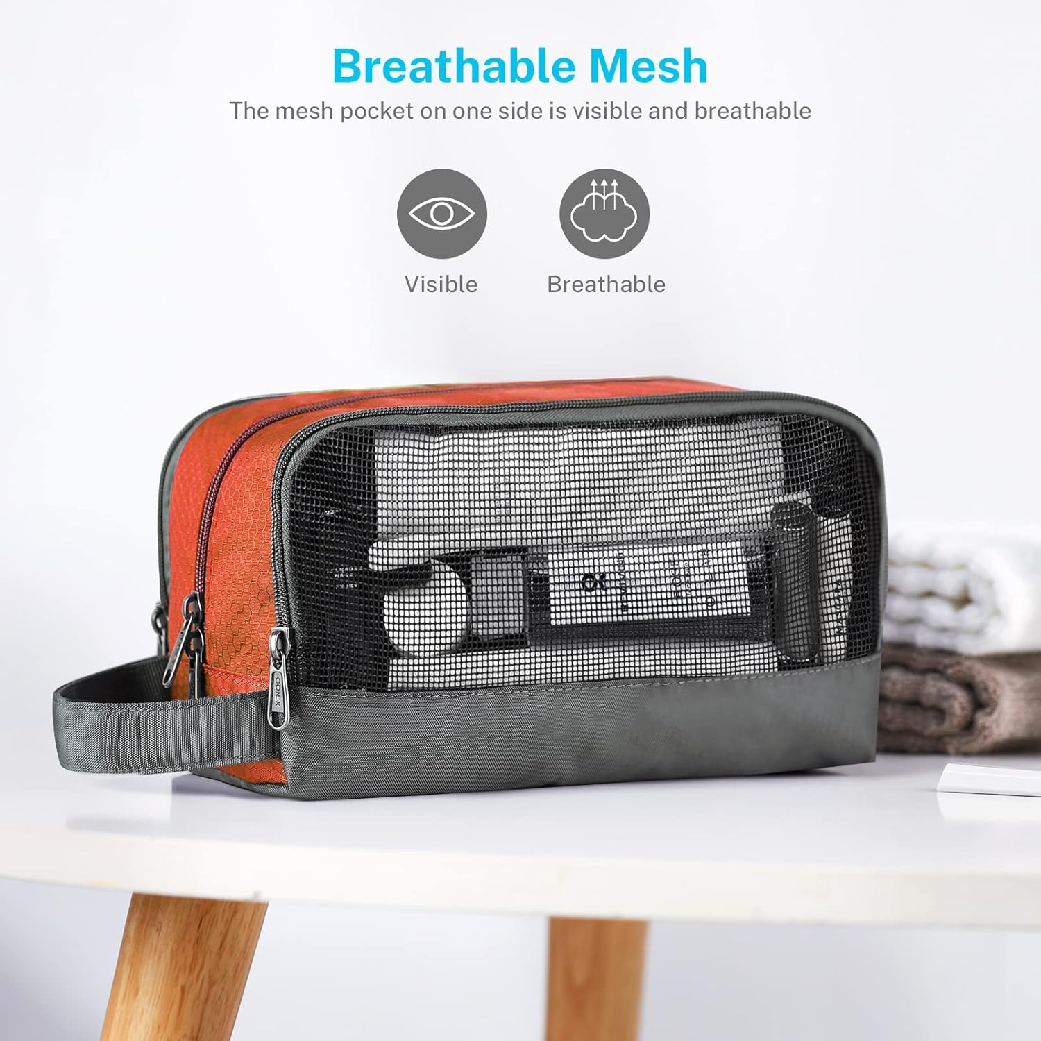 Travel Toiletry Bag Nylon, Shaving Bag Toiletry Organizer Orange
