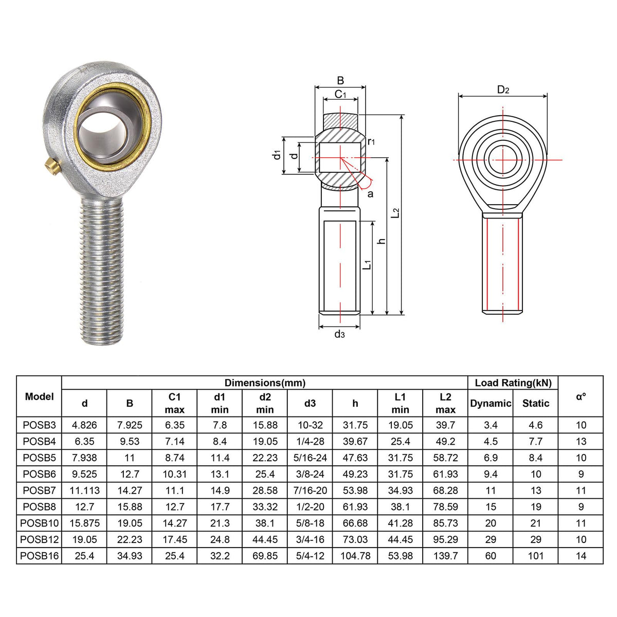 uxcell POSB7 7/16 Inch Male Rod End Bearing Set - 2pcs of 7/16-20 Left and Right Hand Thread Rod Ends with Jam Nut