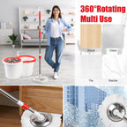 Spin Mop and Bucket with Wringer Set, 6 Microfiber Mop Heads, 61" Handle