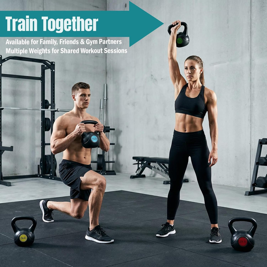 Hard Kettlebell Sets Strength Training KettleBells Weight Set | Coated Concrete Kettlebells, Wide Handle & Bottom