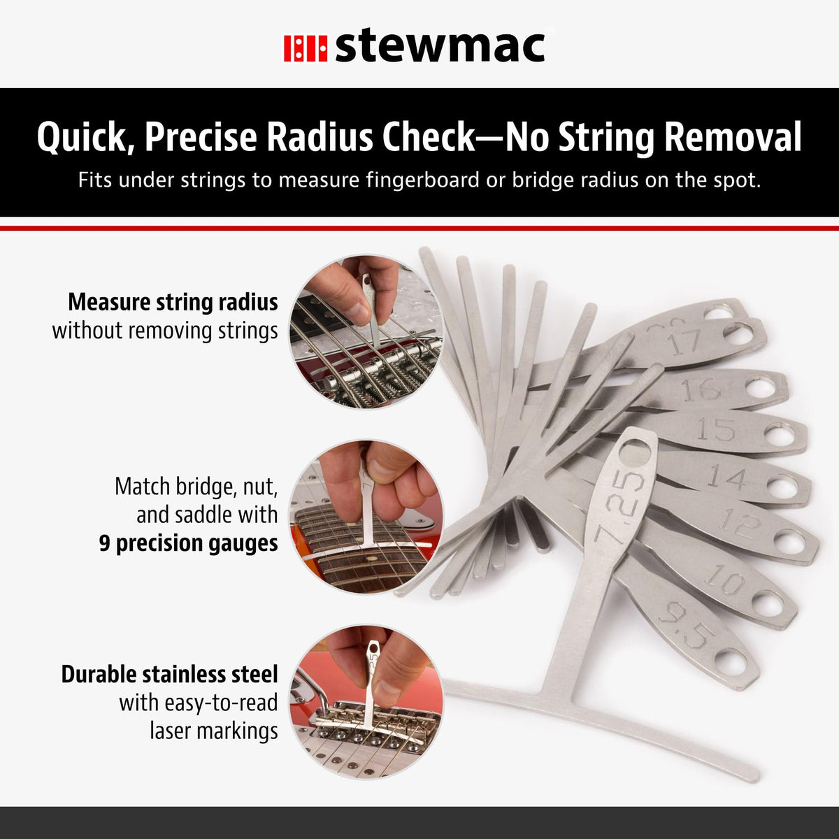 StewMac Understring Radius Gauges, Set of 9, Standard Width
