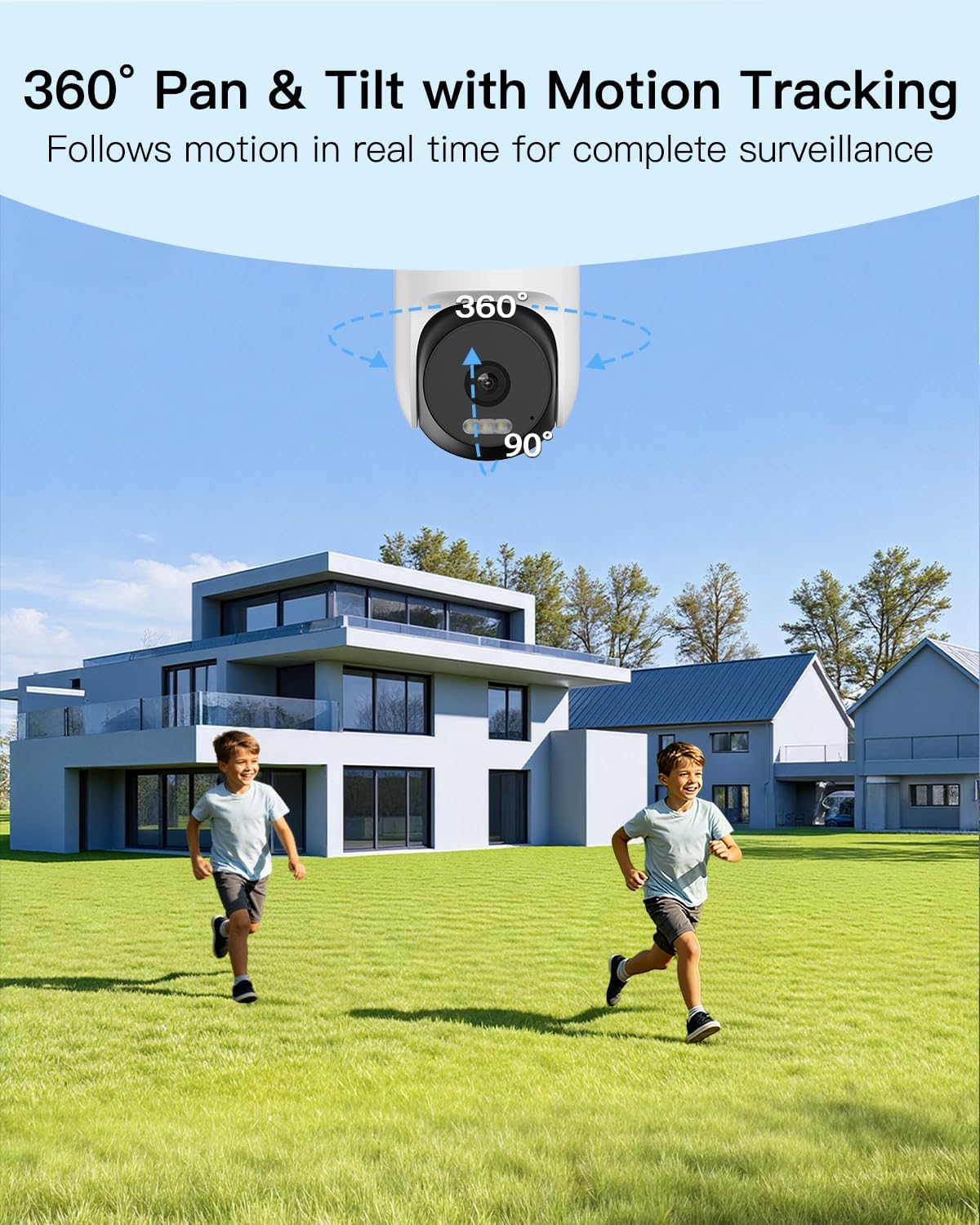 Pan/Tilt Outdoor Security Camera, 2.5K 4MP WiFi Home CCTV Camera, 360° View & Motion Tracking, Color Night Vision